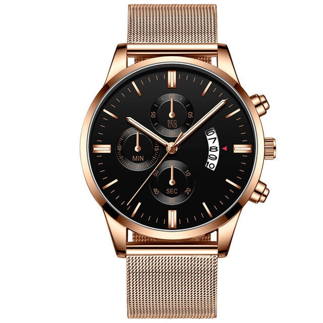 Men’s Luxury Business Quartz Watch with Mesh Band