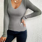 Winter Casual V-Neck Long Sleeve Knitted Pullover for Women