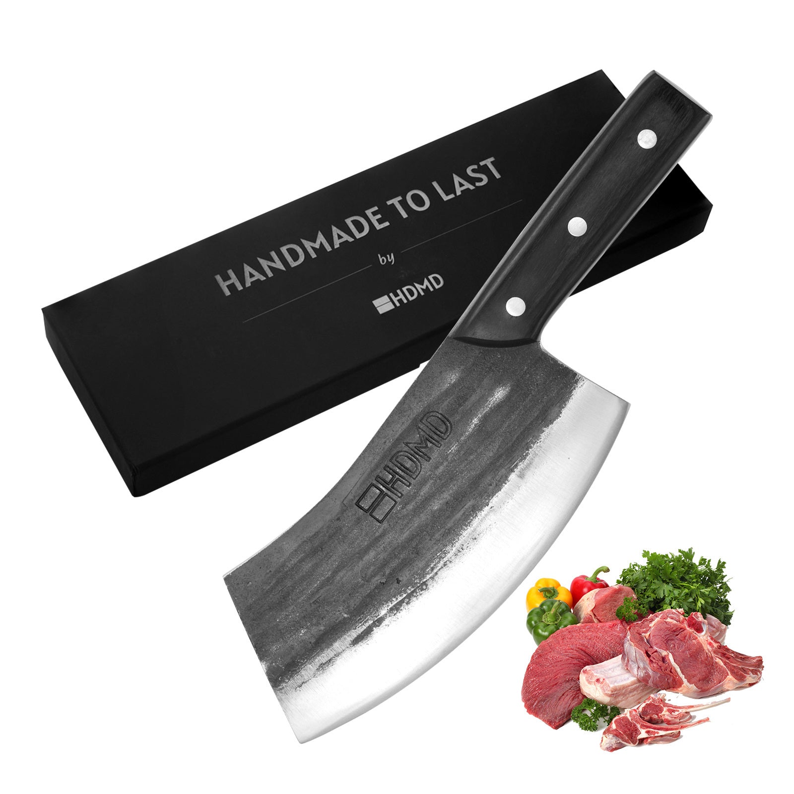 HDMD Cleaver Knife Meat Cleaver Knife For Meat Cutting, Real Hand Forged Knife High Carbon Steel Knife, Butchers Knife Meat Knife For Home And Outdoor Camping, BBQ - PureSelect