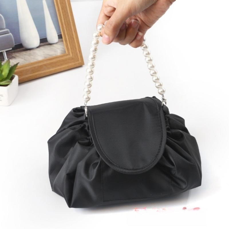 Drawstring Portable Travel Storage Black Cosmetic Bag