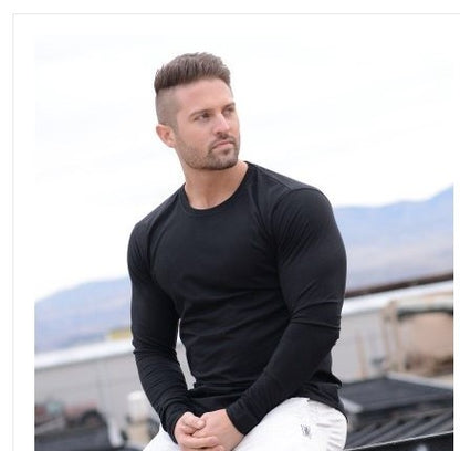 Autumn Fitness Elastic Breathable Long Sleeve T-Shirt for Men