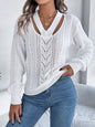 Hollow Out V-Neck Pullover Sweater with Twist Lantern Sleeves