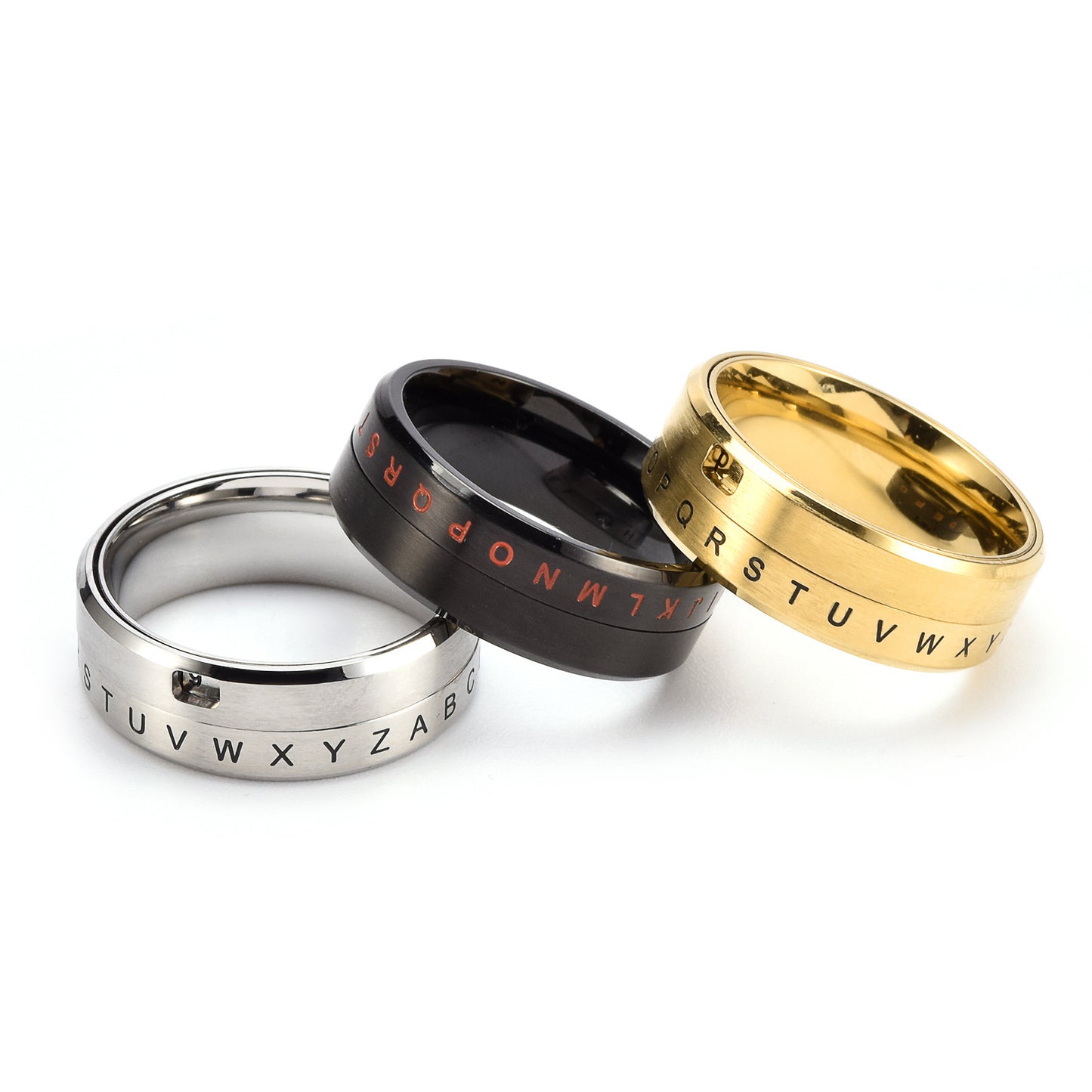 Men's Trendy English Alphabet Rotating Ring Accessories