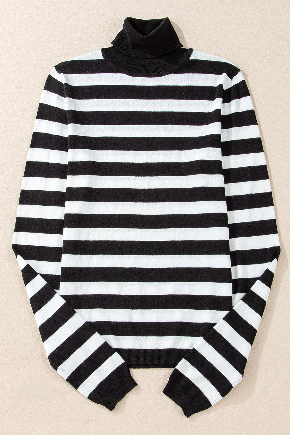 Striped Turtleneck Long Sleeve Knit Top - PureSelect