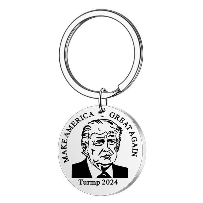 Trump Keychain Stainless Steel Round Pendant