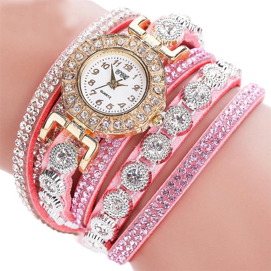 Elegant Women's Quartz Watch – PU Leather Bracelet with Rhinestone Accents