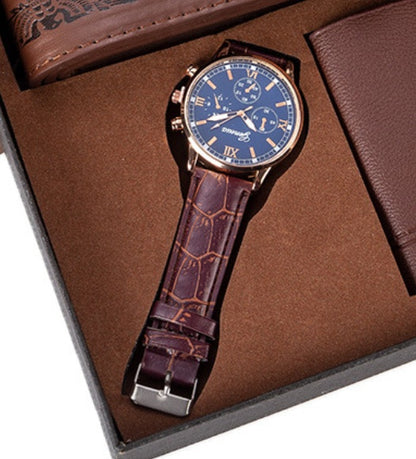 Stylish Men's Watch Set with Wallet and Leather Belt