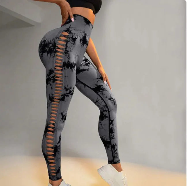 Tie-Dye High-Waist Mesh Yoga Leggings - PureSelect