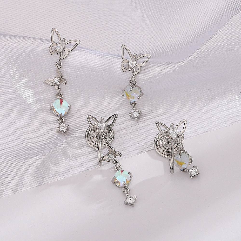 Moonstone Butterfly Earrings Long Light Luxury Asymmetric