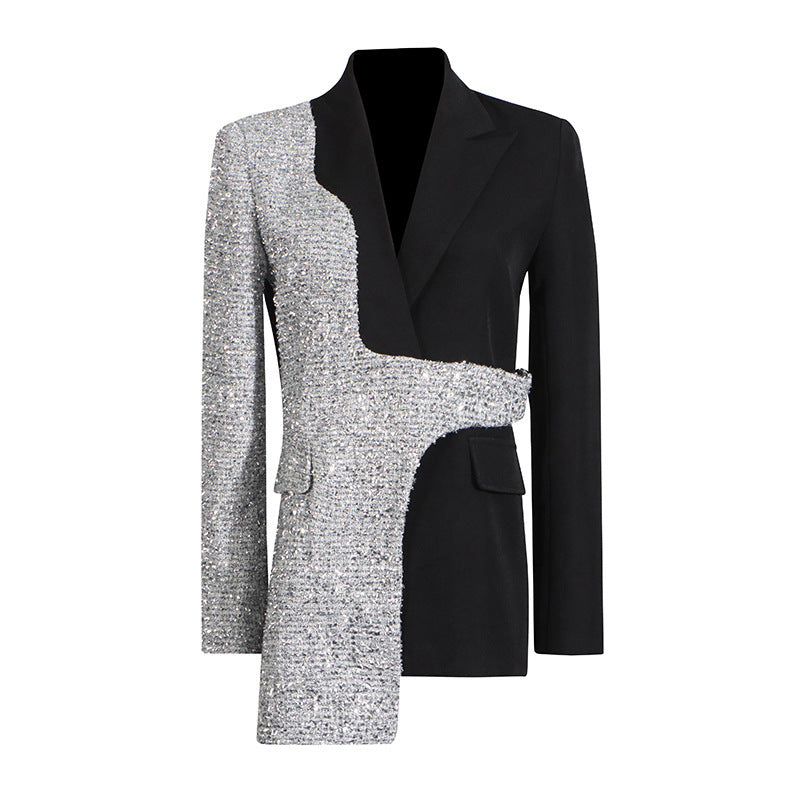 Contrast Color Woolen Patchwork Slim-fit Long-sleeved Small Suit Jacket