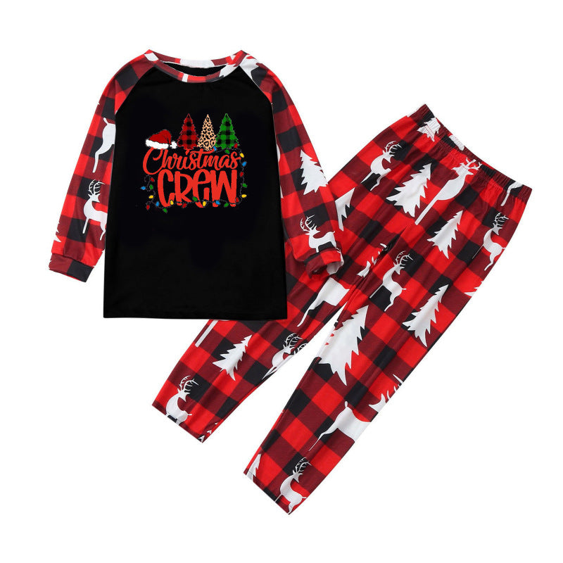 Christmas Parent-Child Pajama Set Alphabet Christmas Tree Plaid Printed Loungewear (Kids)