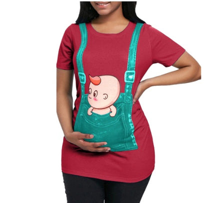 Pregnant woman cartoon printed short sleeve