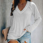 Ladies Deep V-Neck Long Sleeve Pullover T-Shirt