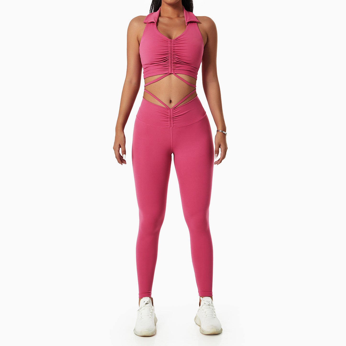 Fashion Gym Drawstring Lapel Sports Outfit for Women