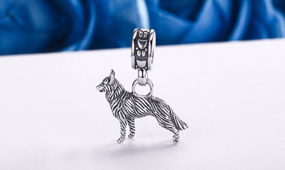 Sterling Silver S925 Loyal Shepherd Dog Pendant Beads for Bracelets