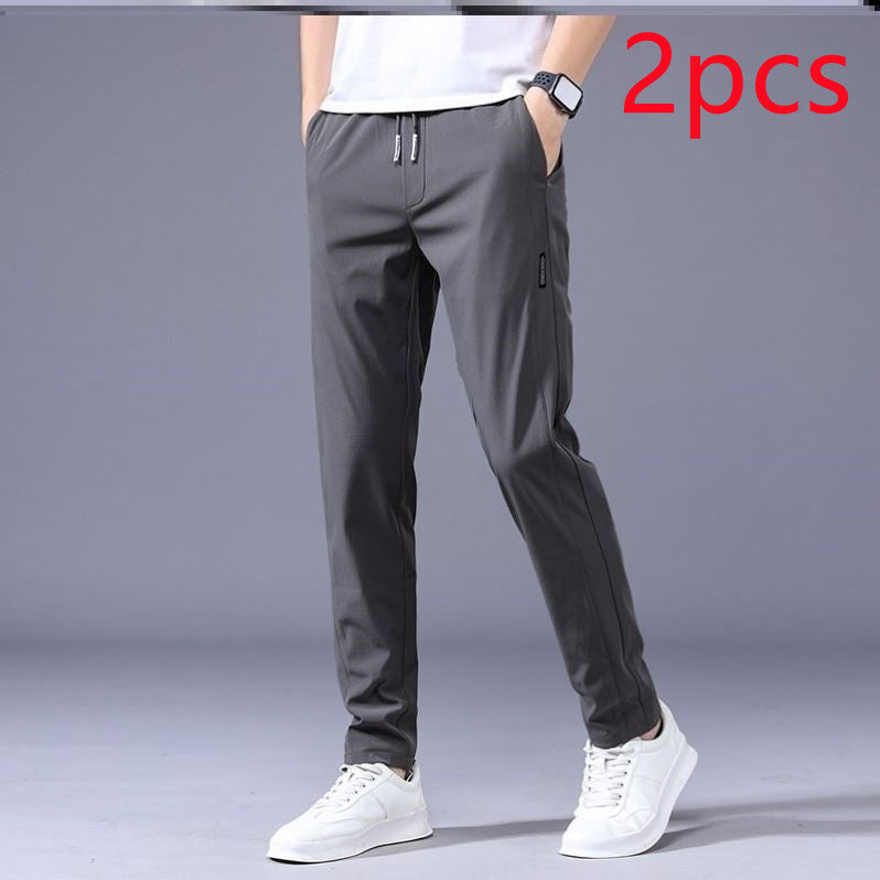 Men's Drawstring Thin Casual Trousers – Korean Style Loose-Fit Straight Sweatpants for Comfort and Style.