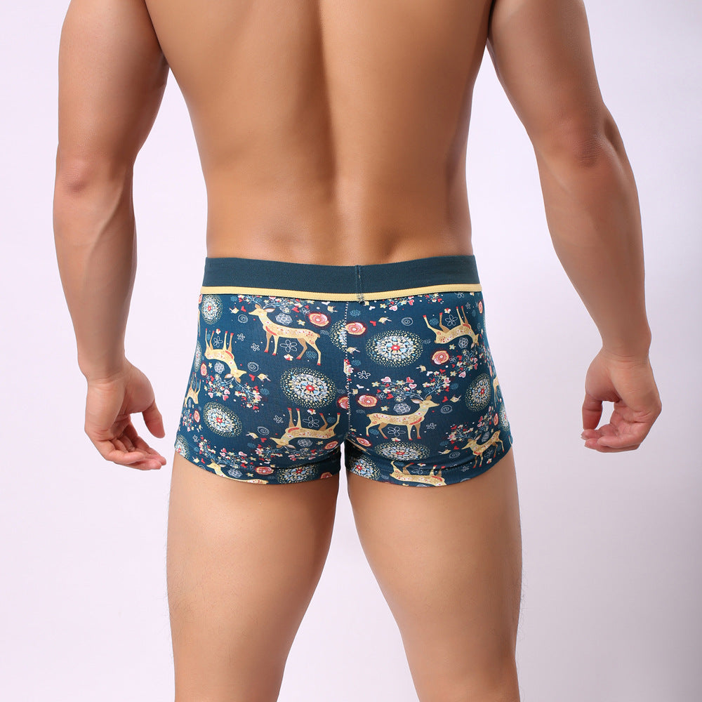 Elk Print Mid-Waist Men's Boxer Briefs