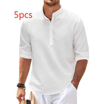 Men's Casual Long Sleeve Stand Collar Shirt – Solid Color Fashion for a Sleek, Modern Look