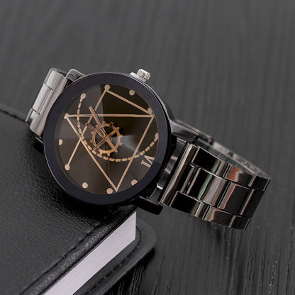 Fashionable Gear Compass Turntable Steel Watches for Couples