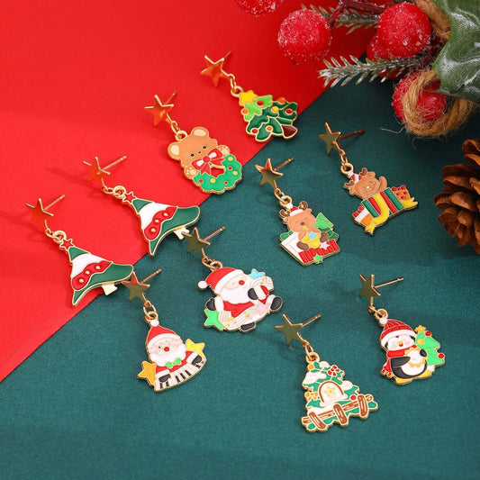 Asymmetric Cartoon Elk Earrings – Festive Fashion Accessory