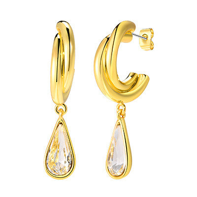 Copper Single Zircon Water Drop Earrings Gold