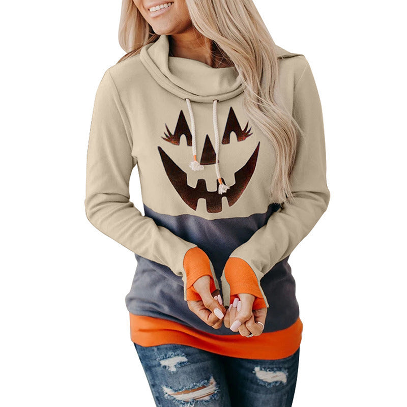 High Neck Halloween and Christmas Cartoon Print Pullover Sweater for Women