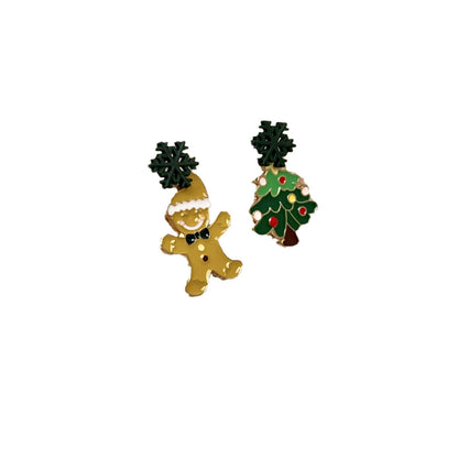 Christmas Tree Stud Earrings For Women Biscuit Man Figures Asymmetric