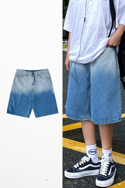 Gradient Denim Shorts for Men – Versatile Ins Loose Casual High Street Style