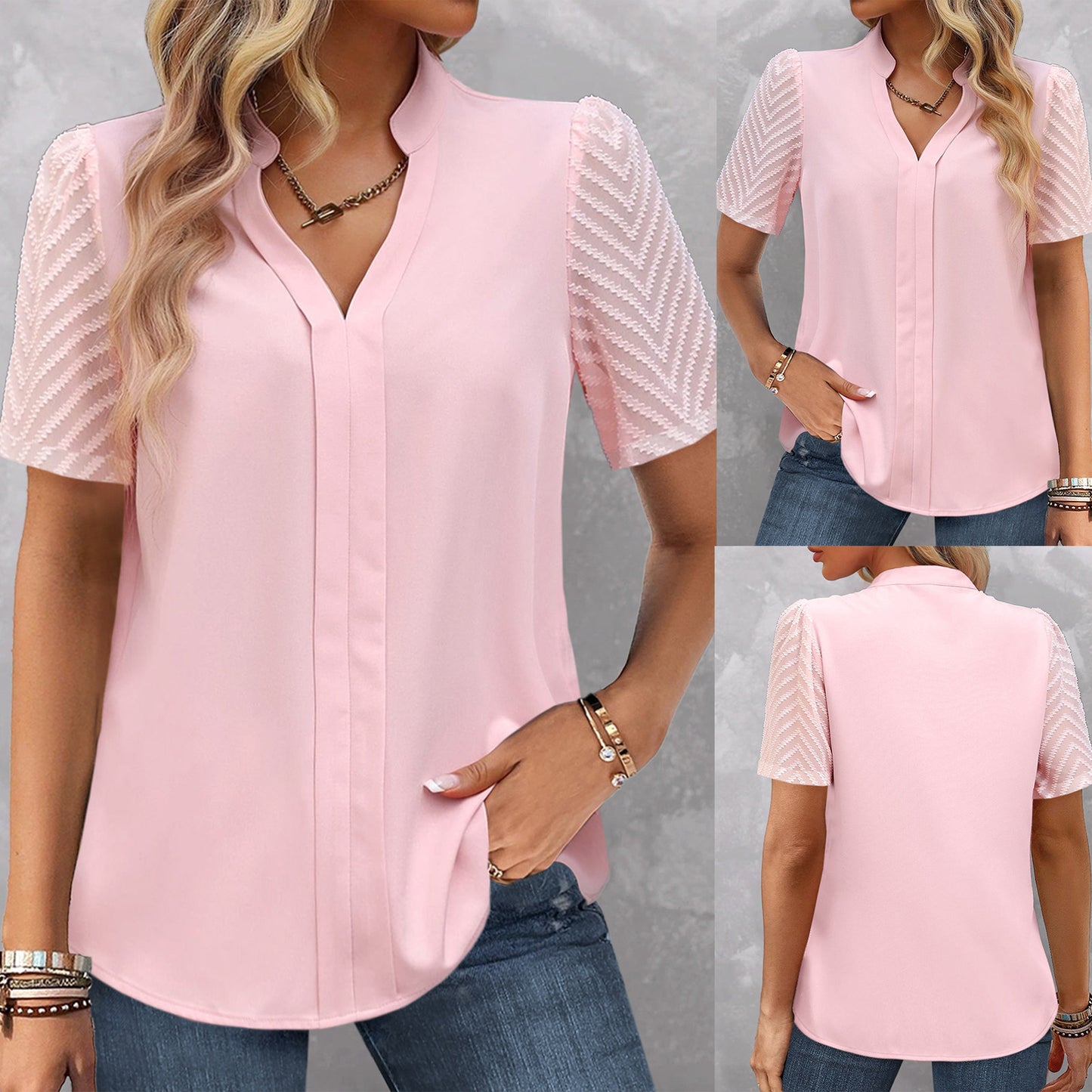 Colorful V-Neck Short Sleeve T-Shirt for Women