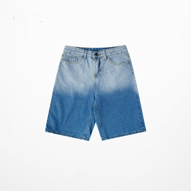 Gradient Denim Shorts for Men – Versatile Ins Loose Casual High Street Style