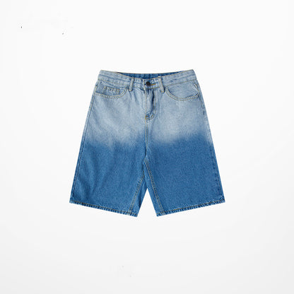 Gradient Denim Shorts for Men – Versatile Ins Loose Casual High Street Style