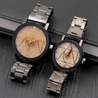 Fashionable Gear Compass Turntable Steel Watches for Couples