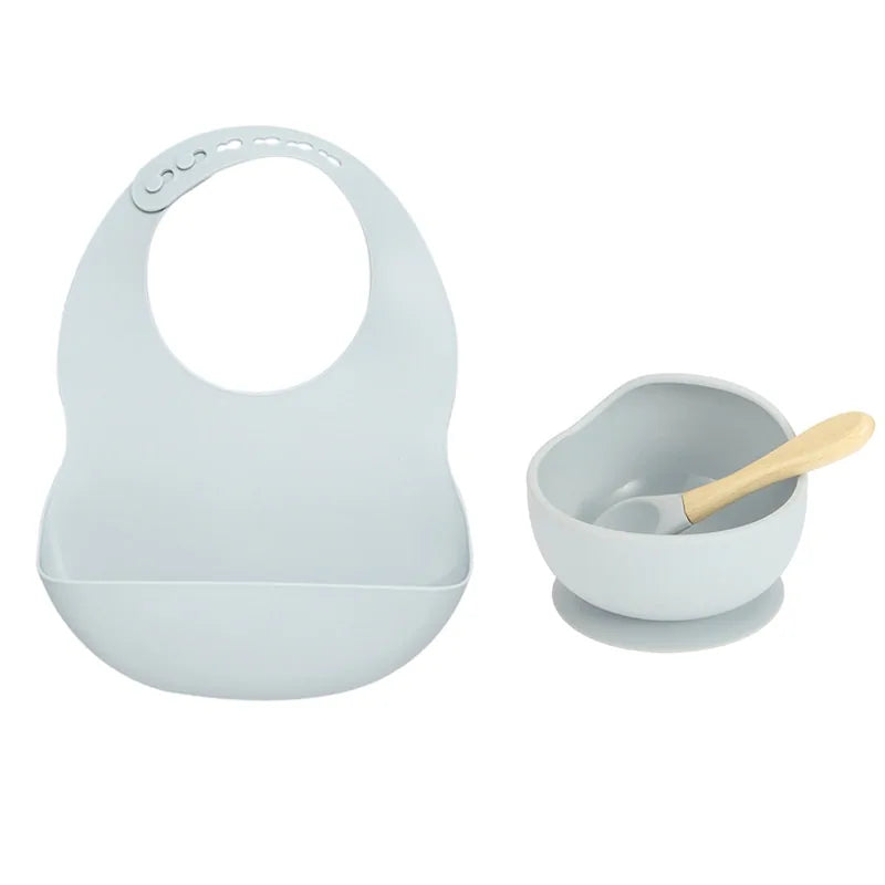 Colorful Silicone Feeding Set for Babies: Bib, Plate, Bowl, and Spoon - PureSelect