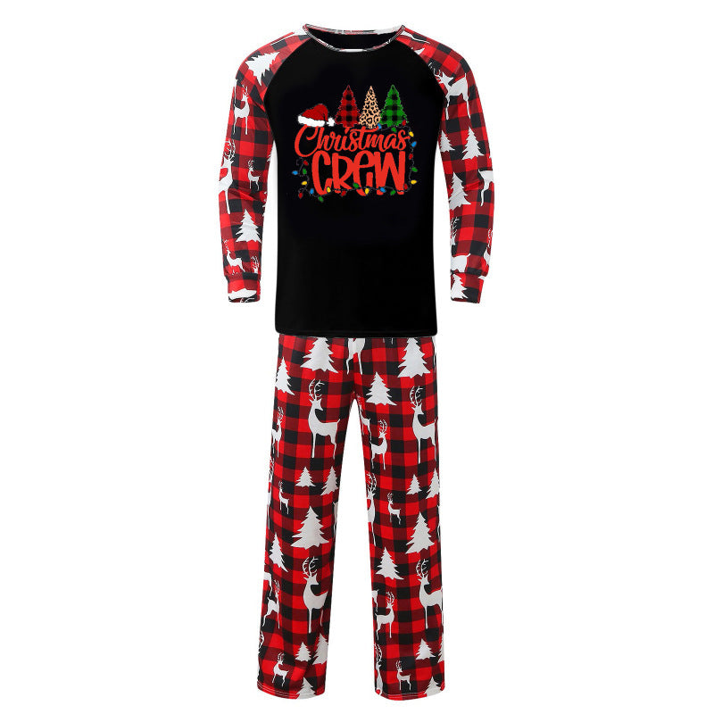 Christmas Parent-Child Pajama Set Alphabet Christmas Tree Plaid Printed Loungewear (Dad)