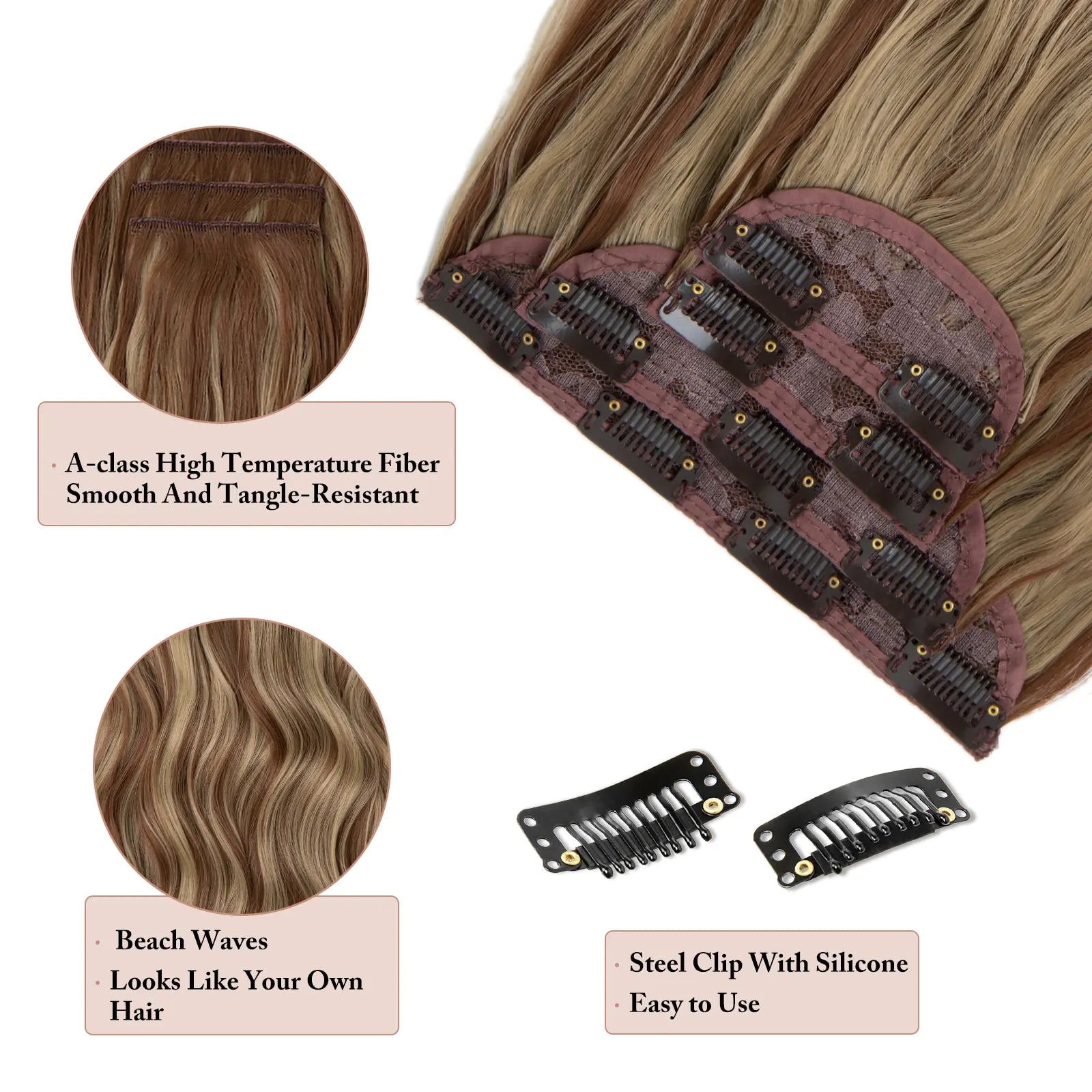 Synthetic Long Wavy Clip Hair Extensions - PureSelect