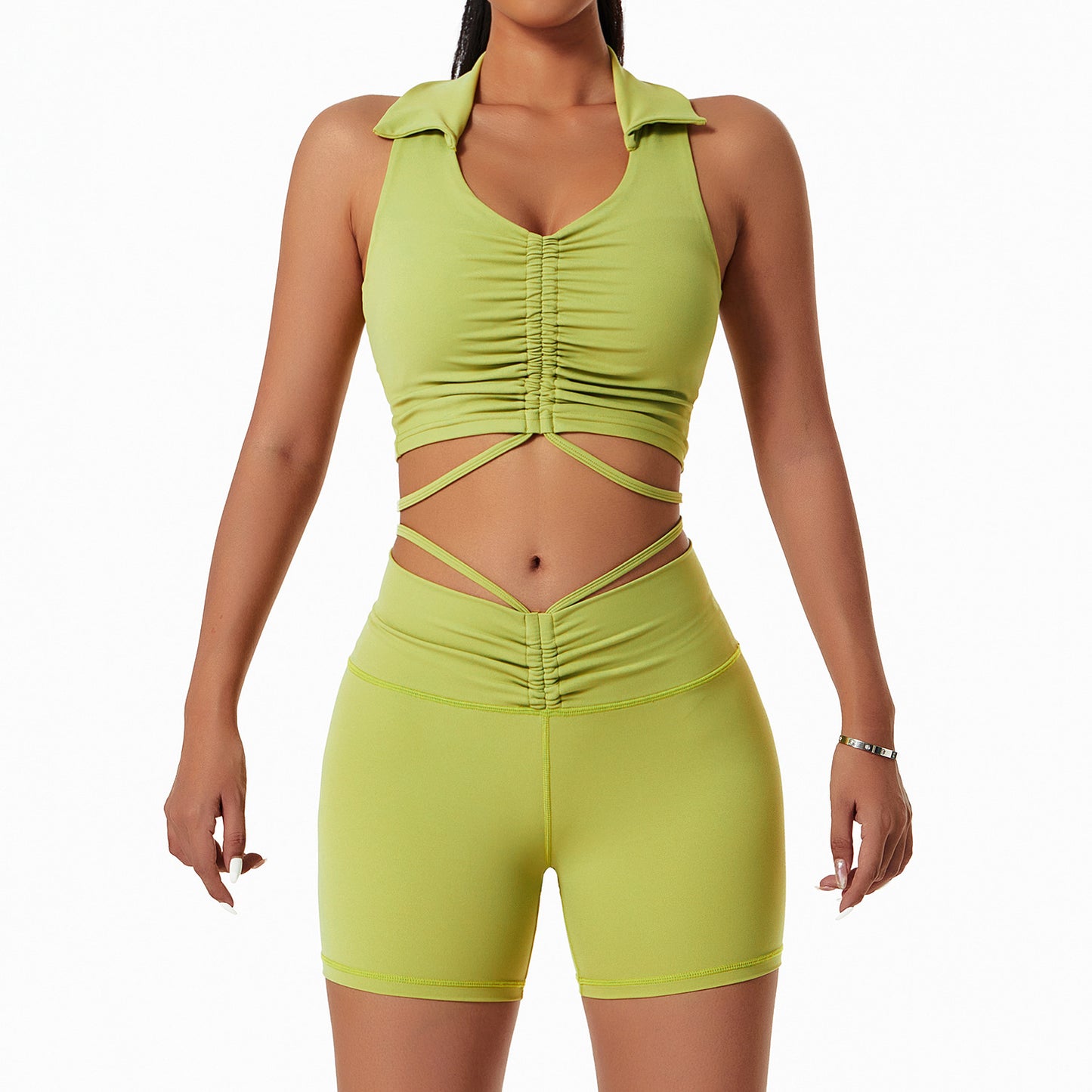 Fashion Gym Drawstring Lapel Sports Outfit for Women