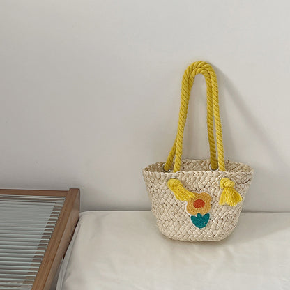 Children's Straw Handmade Knitted Messenger Bag