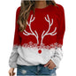 Snowflake and Deer Printed Round Neck Christmas Pullover Sweater