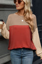 Double Take Contrast Round Neck Long Sleeve T-Shirt