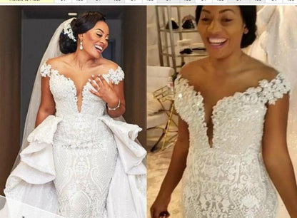 New Foreign Trade Wedding Dress Wholesale African Mermaid Detachable Lace Mermaid Wedding Dress