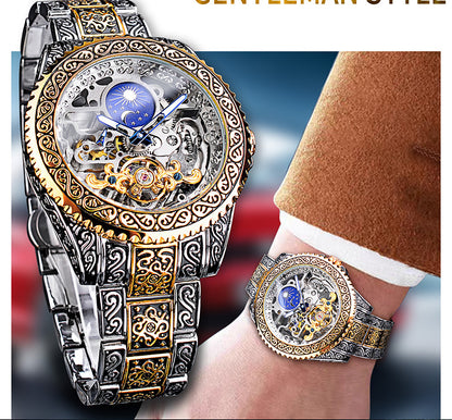 Forsining Luxury Skeleton Carved Tourbillon Mechanical Watches for Men