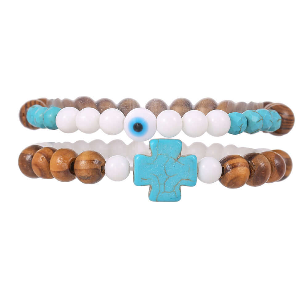 Couples' Turquoise Cross Bracelet – Stylish Men's Fashion Accessory