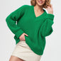 Loose Solid Color V-Neck Pullover Sweater in Russian Style