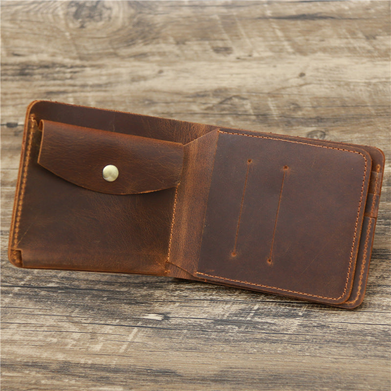 Retro Rough Tri-Fold First Layer Cowhide Wallet