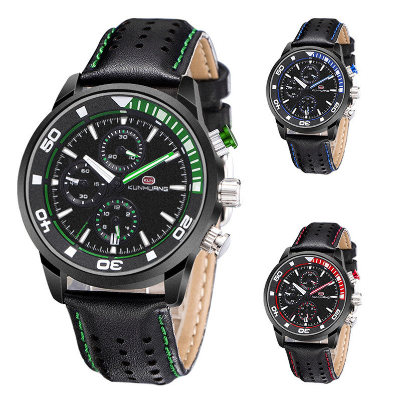 Luminous Quartz Men's Sports Watch – Three-Eye Six-Pin Design for Active Lifestyles