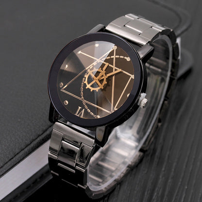 Fashionable Gear Compass Turntable Steel Watches for Couples