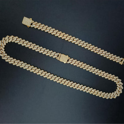 Diamond-shaped Full Diamond Cuban Link Chain Men's And Women's Fashion Necklace