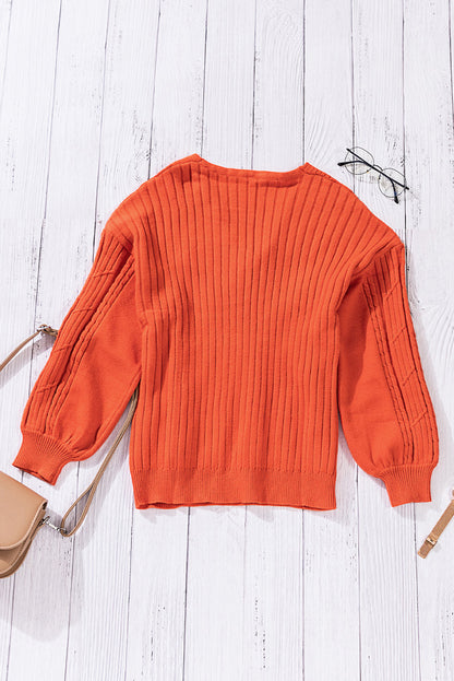 Solid Color V-Neck Long Sleeve Pullover Sweater for Women