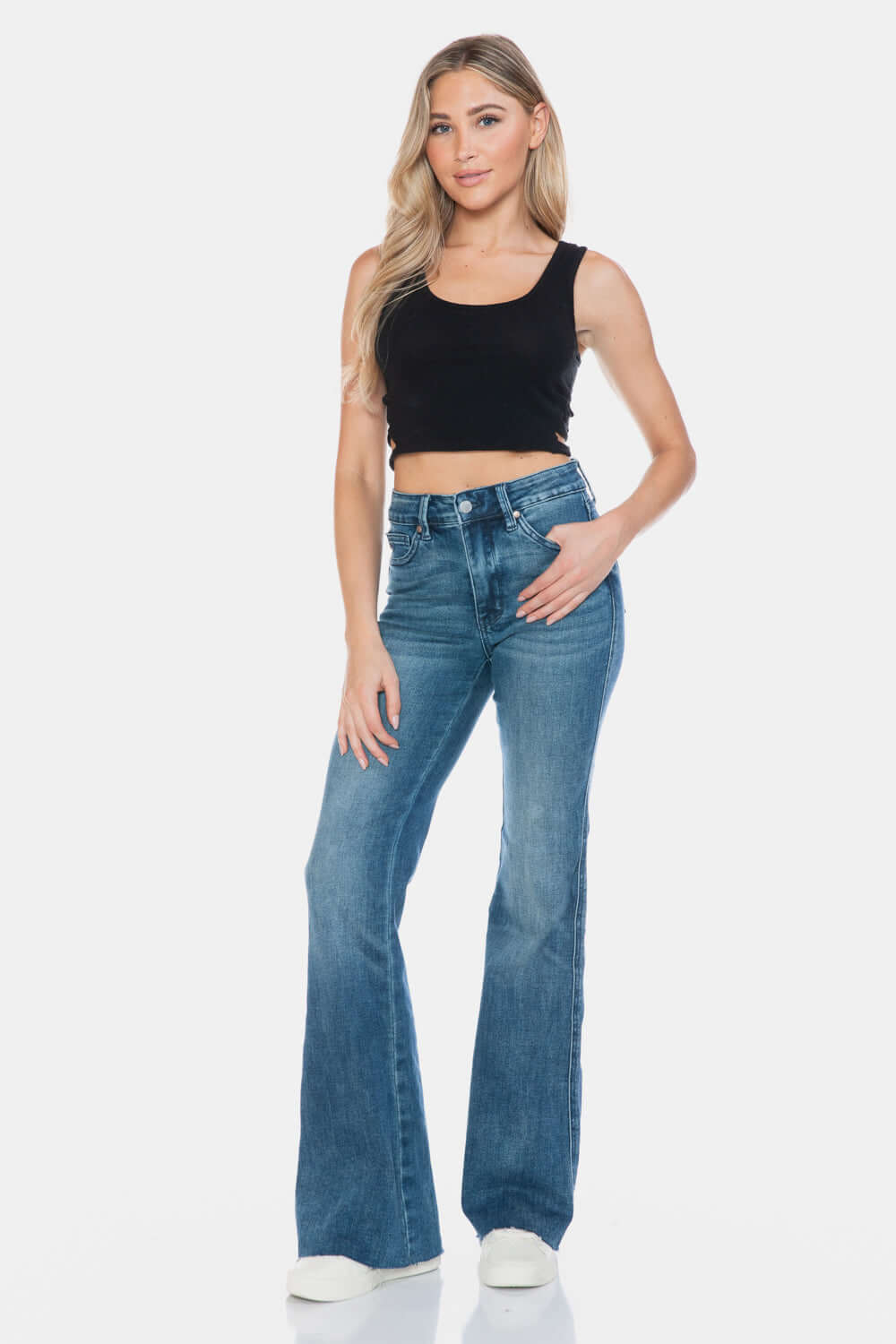 Judy Blue Full Size Tummy Control Cut Hem Flare Jeans - PureSelect