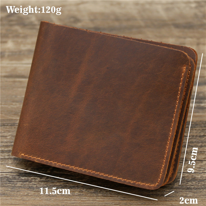 Retro Rough Tri-Fold First Layer Cowhide Wallet